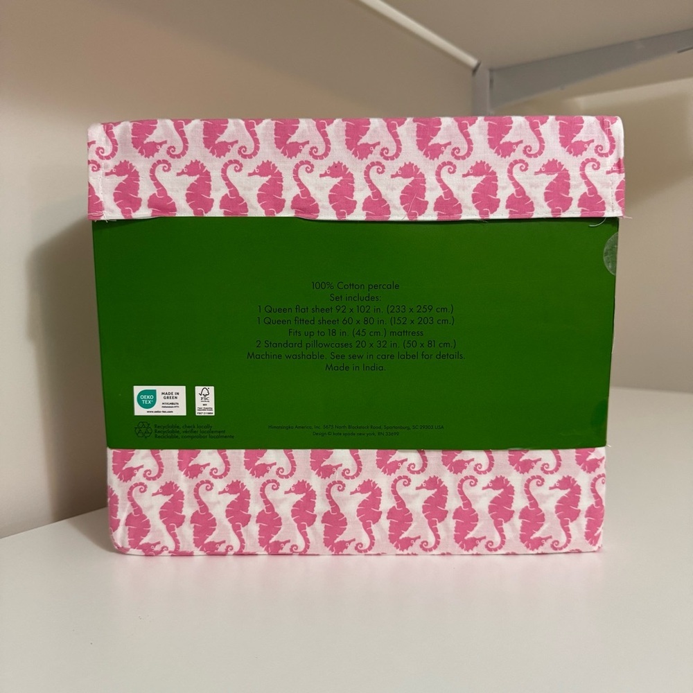 Kate Spade Pink Seahorse Queen Sheet Set NEW - Picture 2 of 4